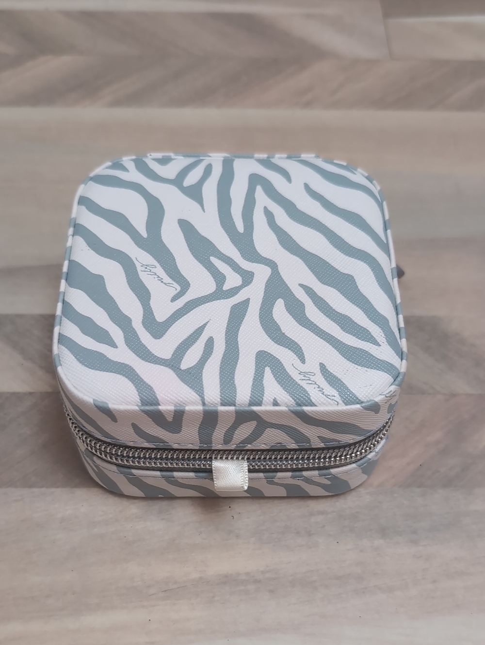 Milly Zebra Print Jewelry Travel Case in White and Light Gray